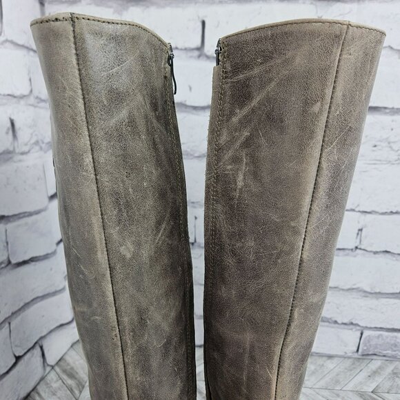 Bussola Knee High Leather Riding Boots Womens 37 US 6.5 Taupe Zipper Distressed - Picture 4 of 16